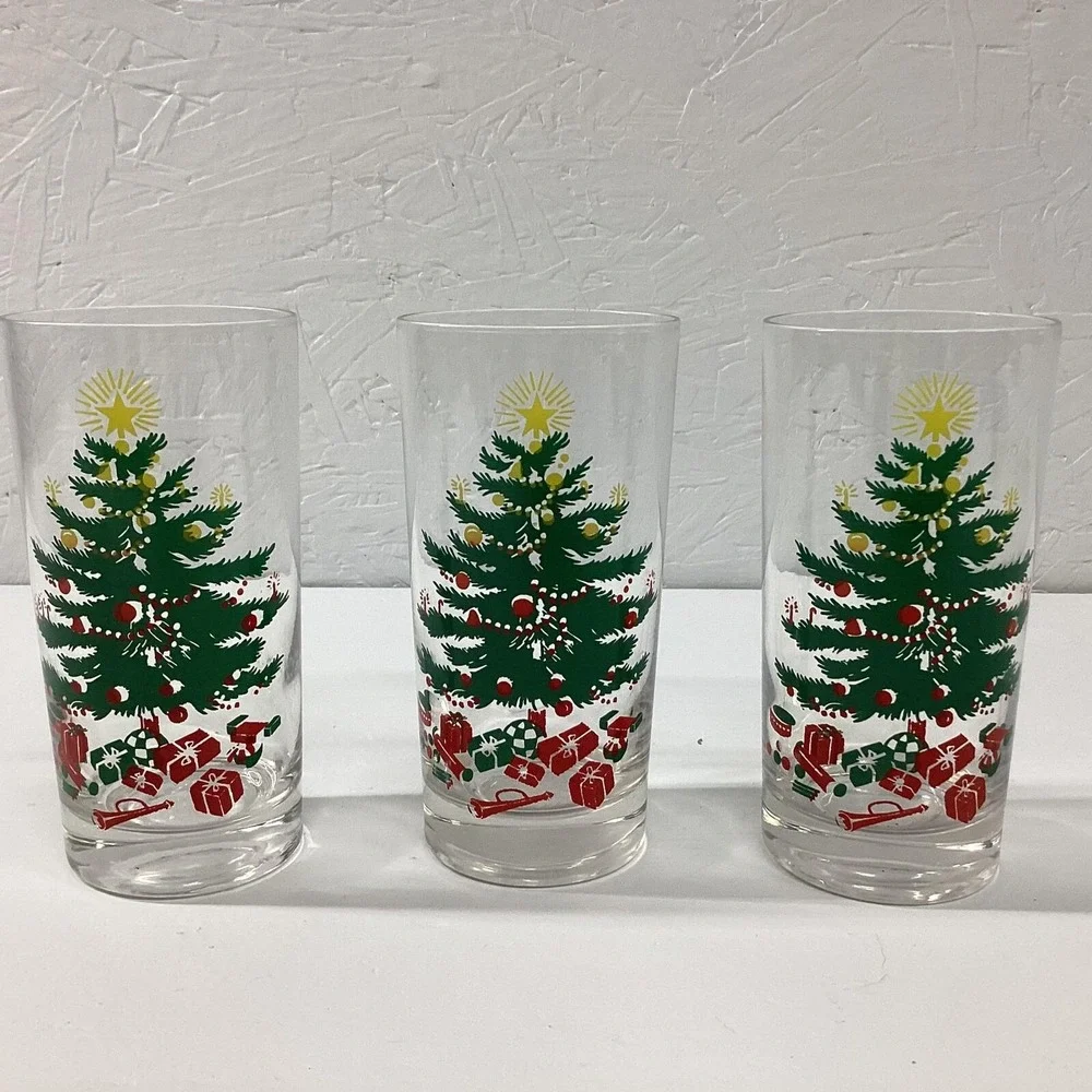 Christmas Tree Tumblers 12 oz Glasses Replacements set of‎ 3 Vintage